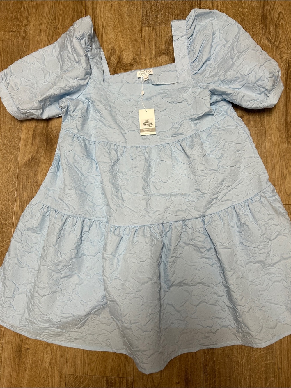 Mud Pie Light Blue Puff Sleeve Tiered Mini Dress